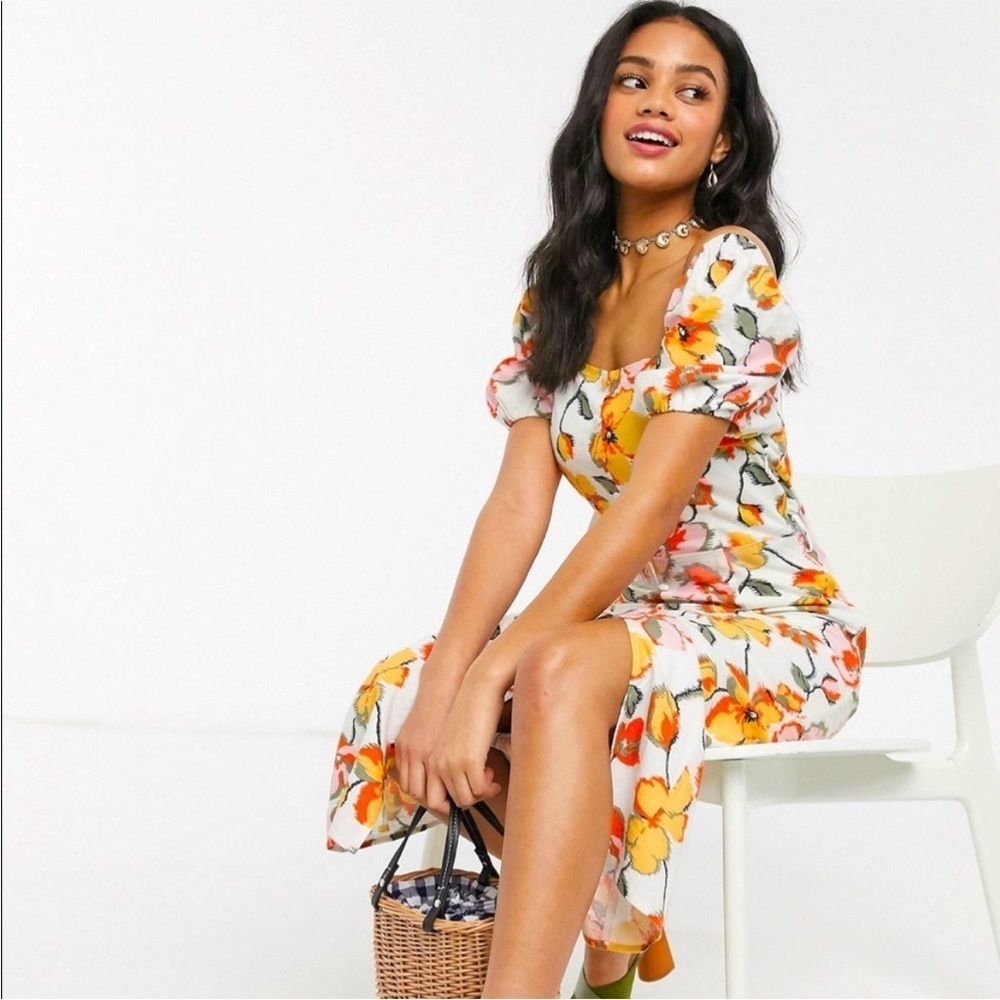 Anthropologie Moon River Floral Maxi Dress Puff Sleeves size medium NWT 90s chic